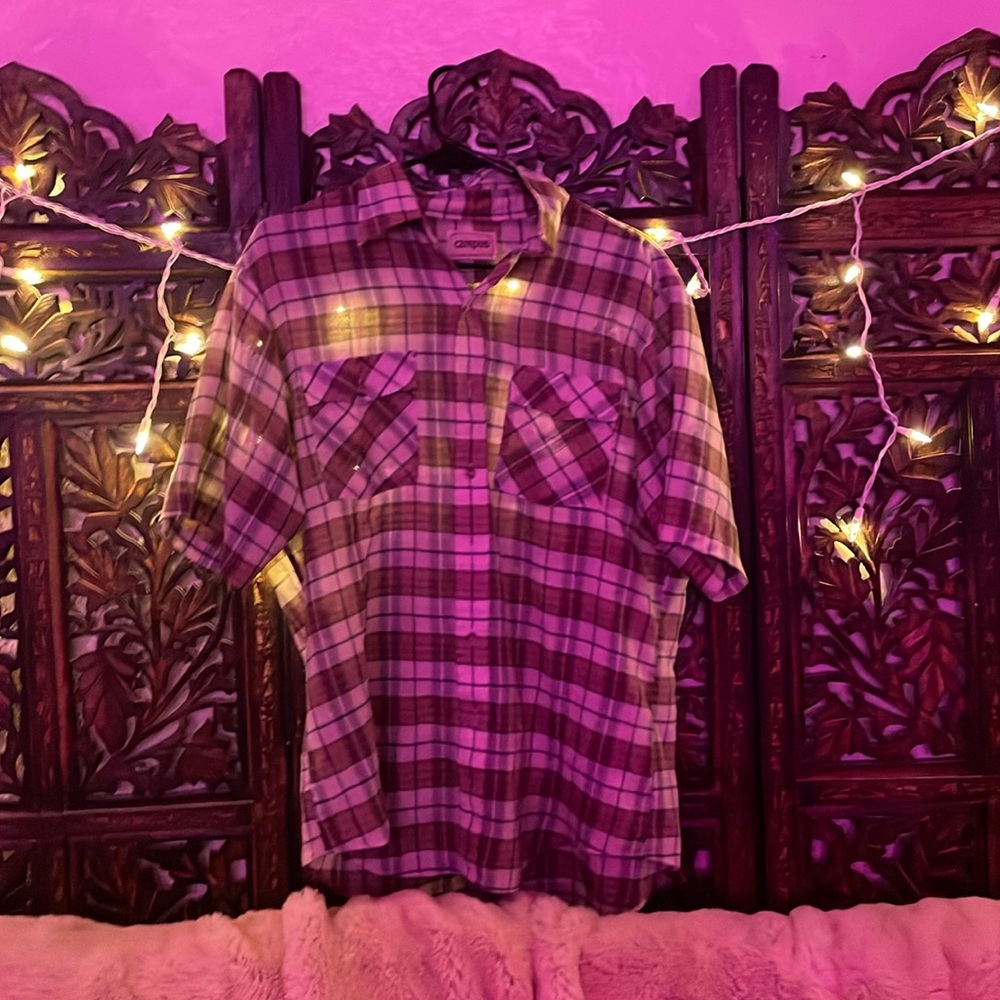 Vintage Campus plaid short sleeve button up.